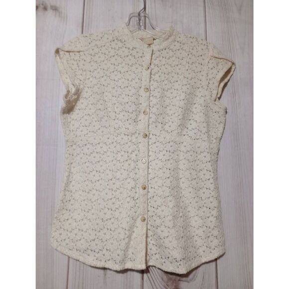Michael Kors Shirt Ladies Small Cream Lace Button‎ Front Capped Sleeve - Picture 1 of 8